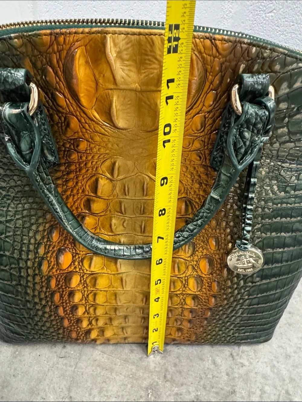 Brahmin Duxbury Bayleaf Ombré Green and Amber Croc-Embossed Leather Satchel